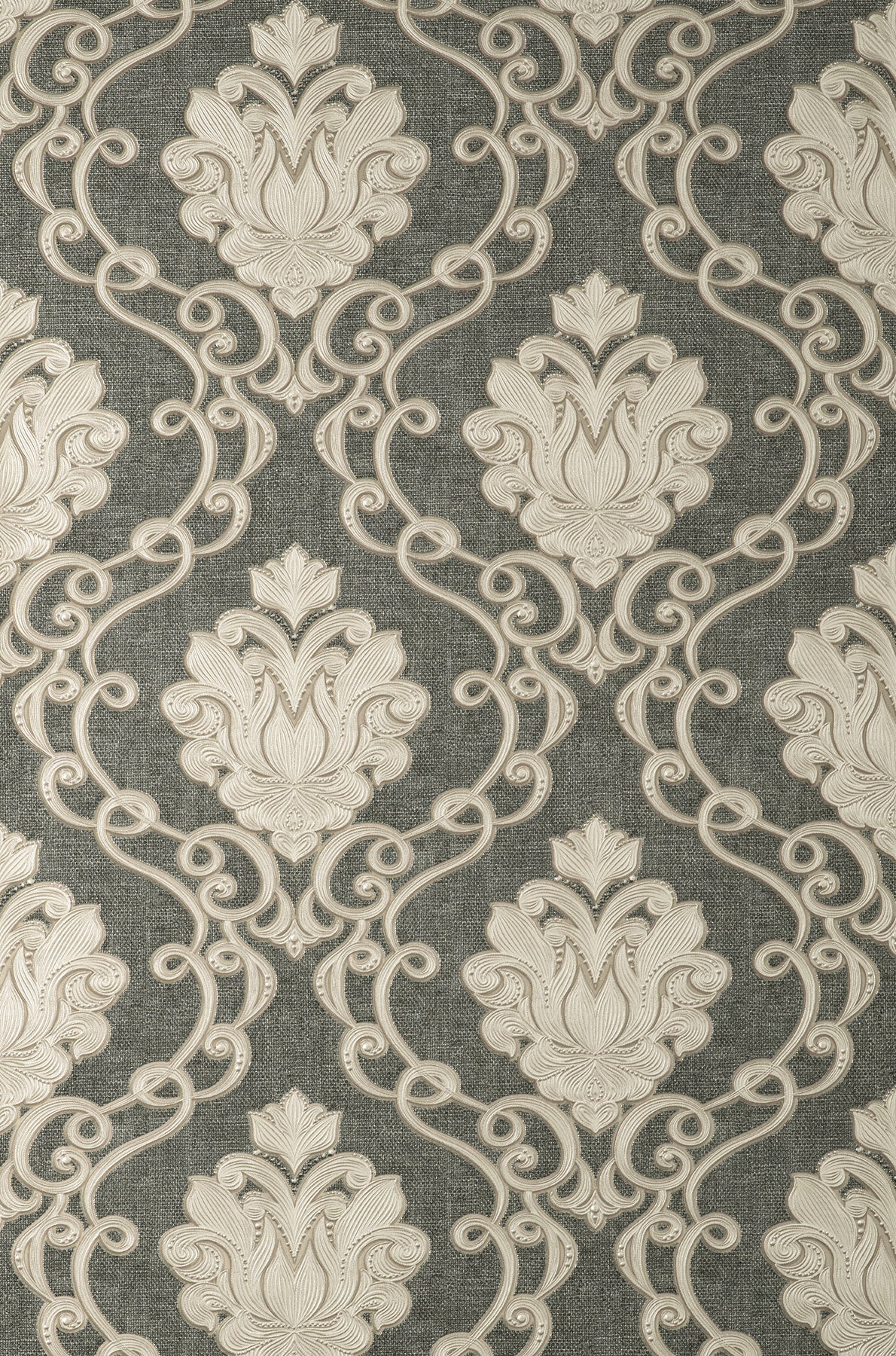 Fine Decor Florentine Charcoal Damask Wallpaper, 20.9-in by 33-ft