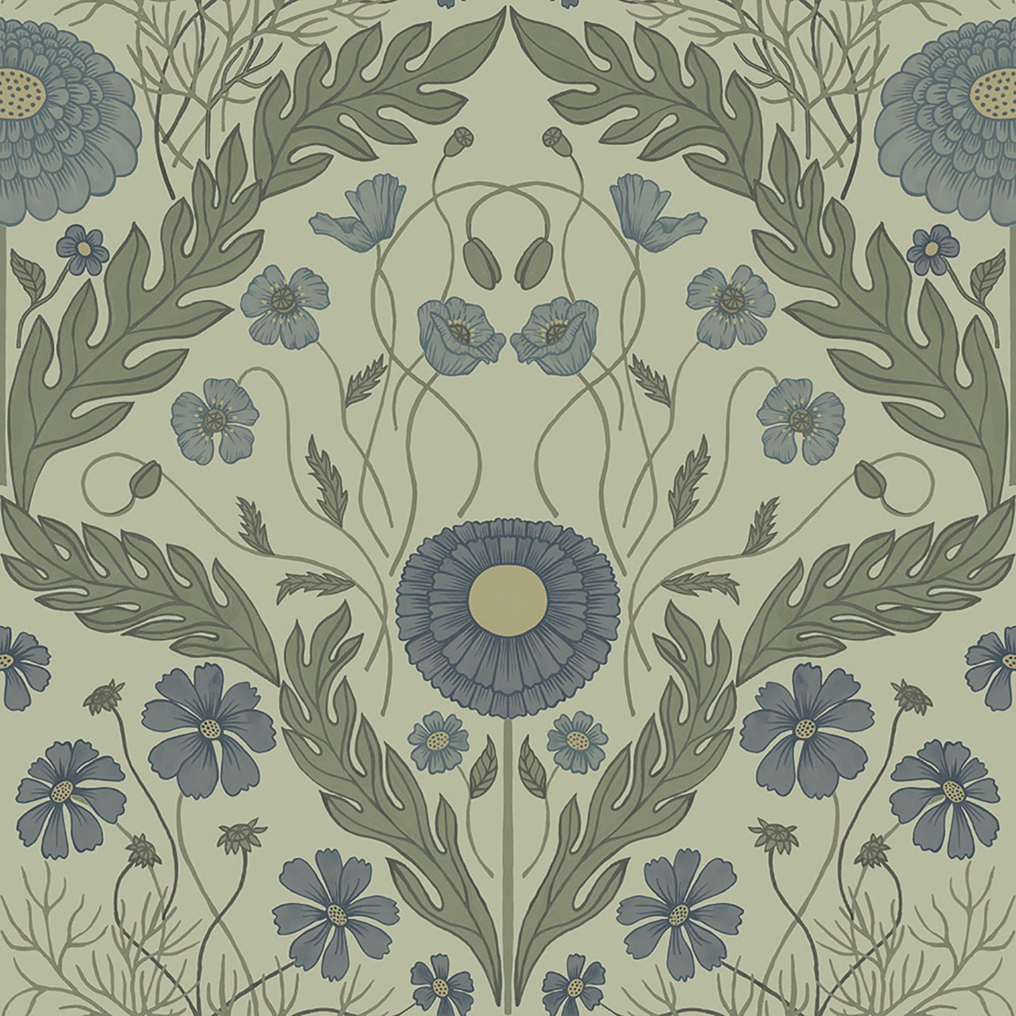 Midbec Marguerite Green Damask Wallpaper, 20.5-in by 33-ft