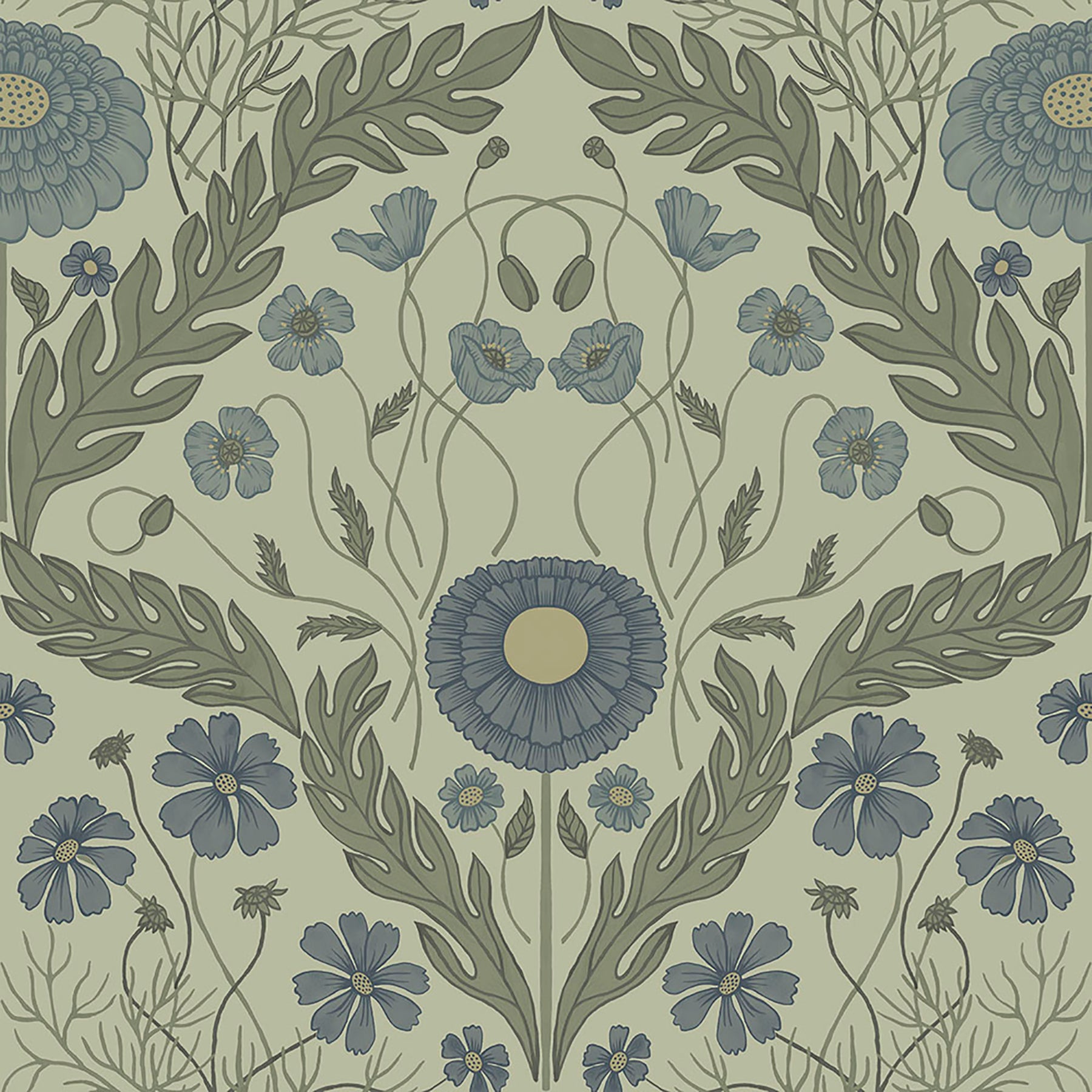 Midbec Marguerite Green Damask Wallpaper, 20.5-in by 33-ft