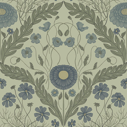 Midbec Marguerite Green Damask Wallpaper, 20.5-in by 33-ft