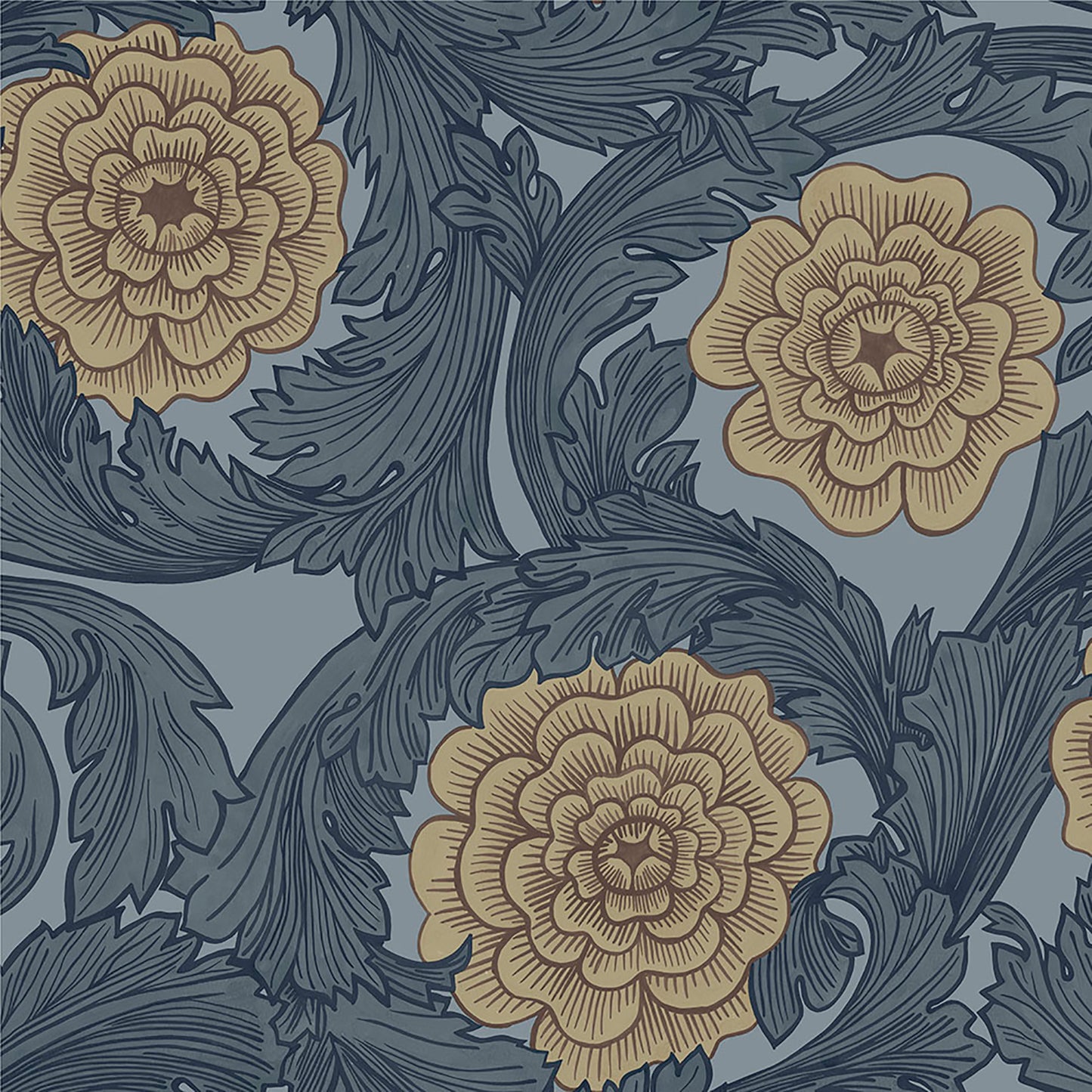 Midbec Rosa Blue Ornamental Florals Wallpaper, 20.5-in by 33-ft