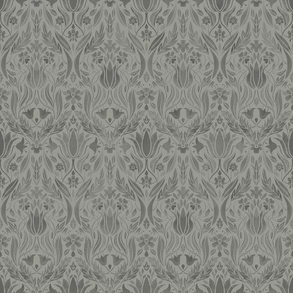 Midbec Ludvig Dark Grey Floral Ogee Wallpaper, 20.5-in by 33-ft