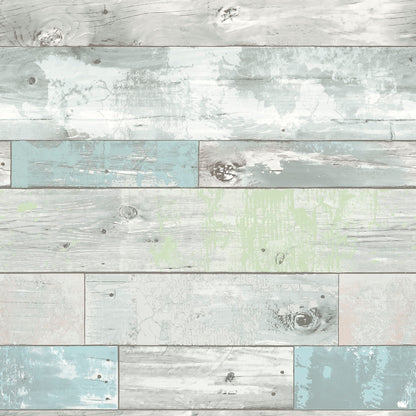 NuWallpaper  Aqua Beachwood P&S Wallpaper, 20.5-in by 18-ft