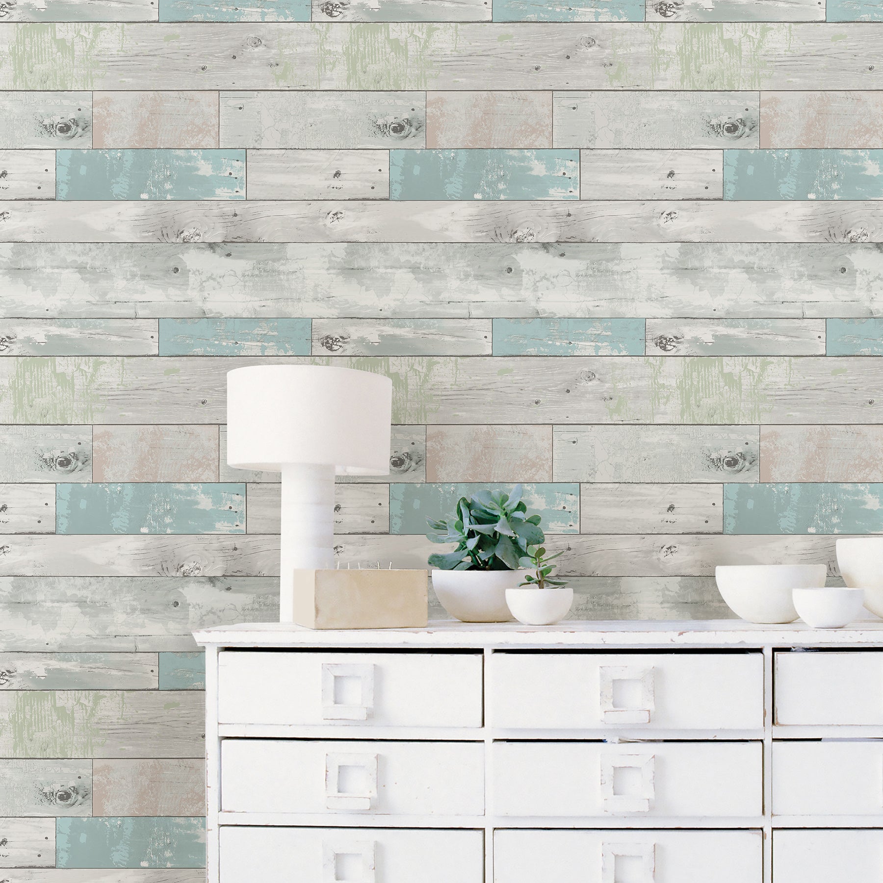 NuWallpaper  Aqua Beachwood P&S Wallpaper, 20.5-in by 18-ft