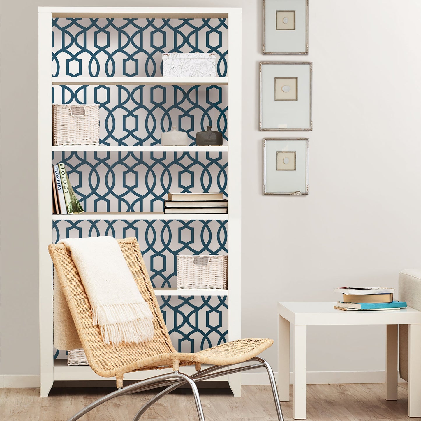 NuWallpaper  Navy Grand Trellis P&S Wallpaper, 20.5-in by 18-ft