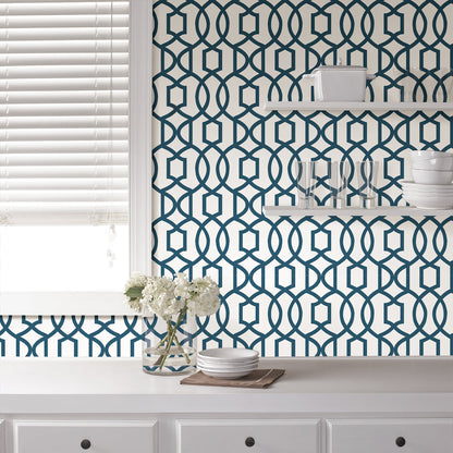 NuWallpaper  Navy Grand Trellis P&S Wallpaper, 20.5-in by 18-ft