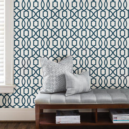 NuWallpaper  Navy Grand Trellis P&S Wallpaper, 20.5-in by 18-ft