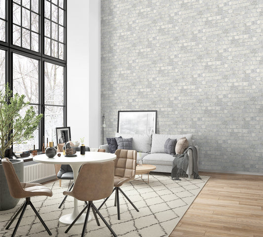 Brewster Princess Street Grey Brick Wallpaper, 20.5-in by 33-ft