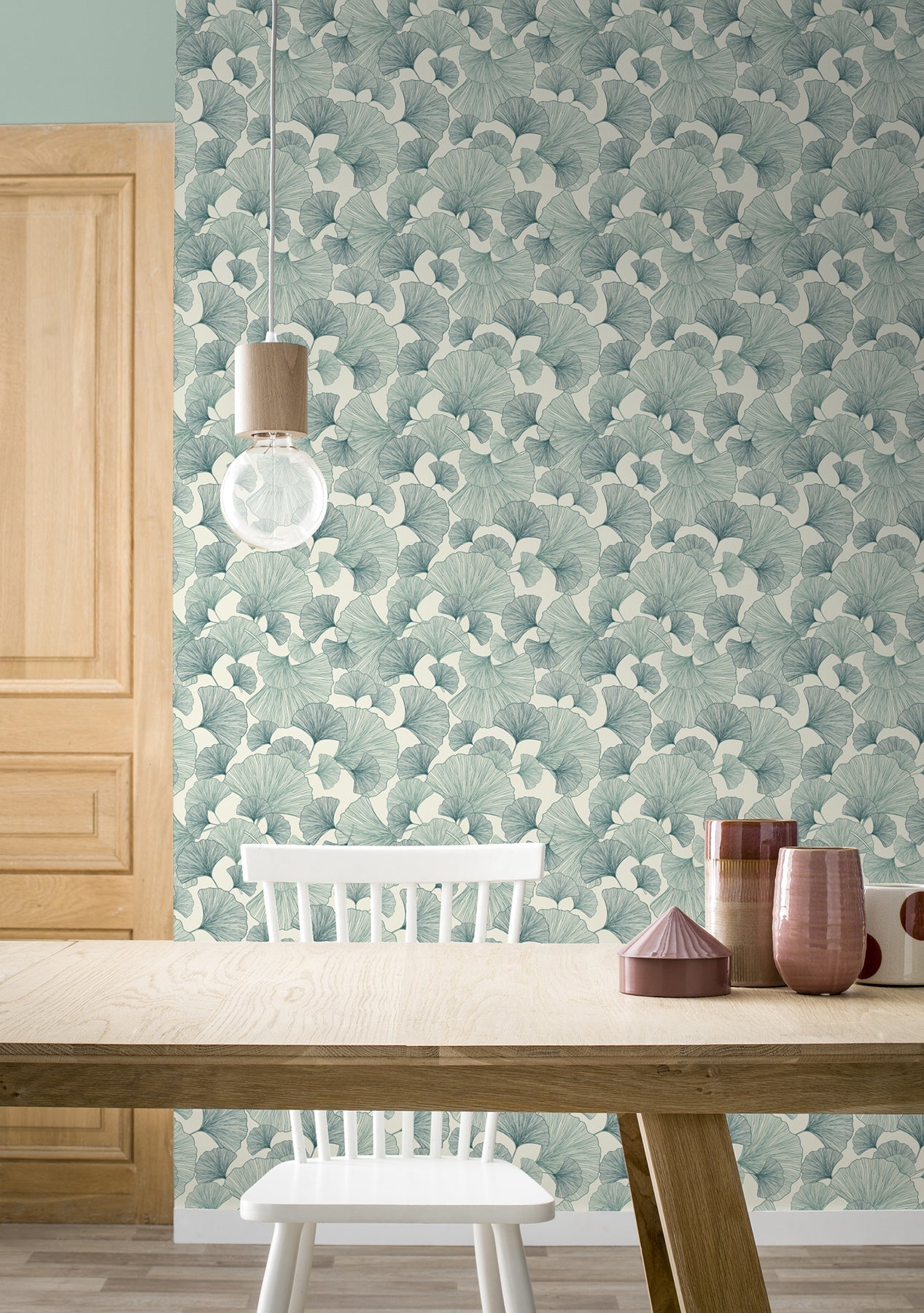 Rasch Waft Teal Ginkgo Wallpaper, 20.9-in by 33-ft