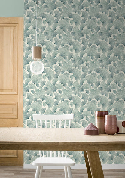 Rasch Waft Teal Ginkgo Wallpaper, 20.9-in by 33-ft