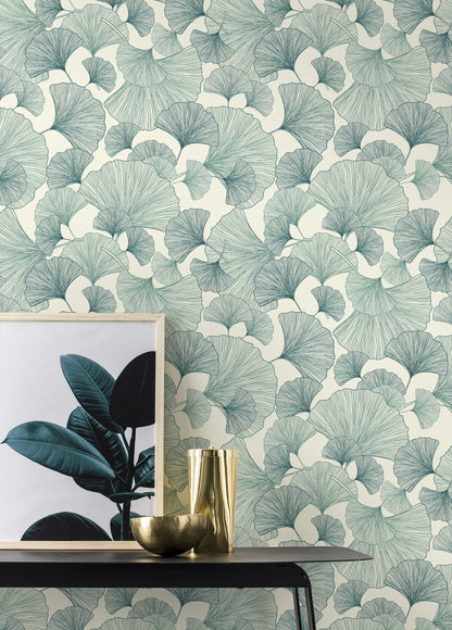 Rasch Waft Teal Ginkgo Wallpaper, 20.9-in by 33-ft