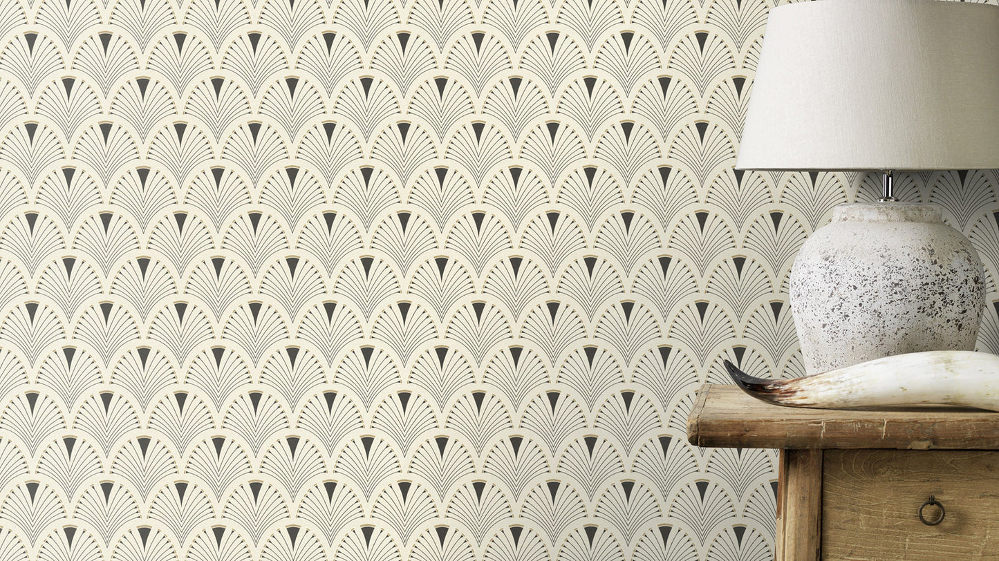 Rasch Ruhlmann Cream Fan Wallpaper, 20.5-in by 33-ft