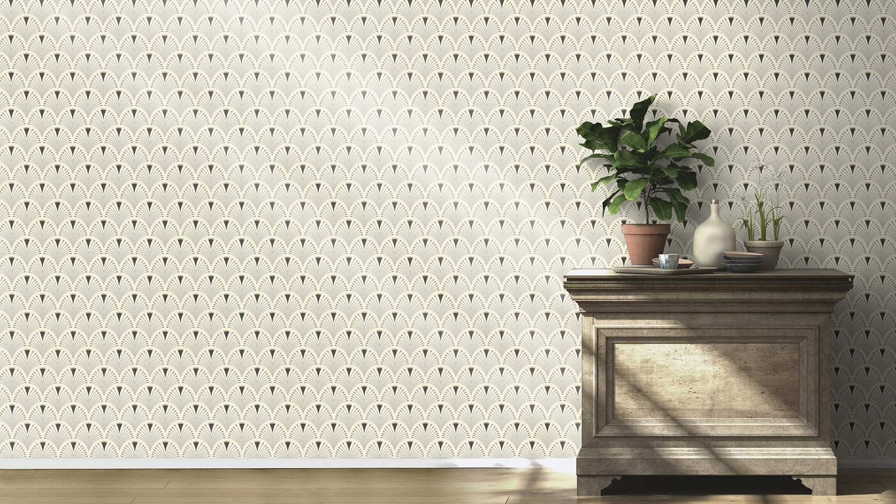 Rasch Ruhlmann Cream Fan Wallpaper, 20.5-in by 33-ft