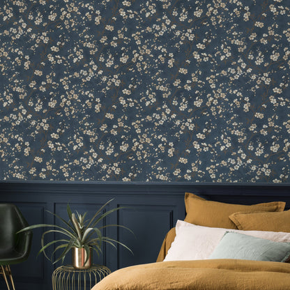 Rasch Tsubomi Blue Cherry Blossom Wallpaper, 20.9-in by 33-ft