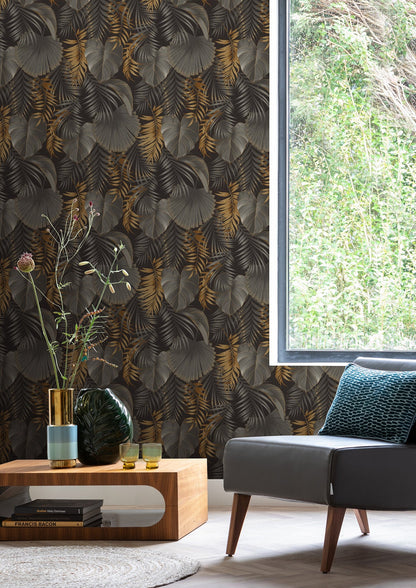 Rasch Valdivi Black Palm Fronds Wallpaper, 20.9-in by 33-ft