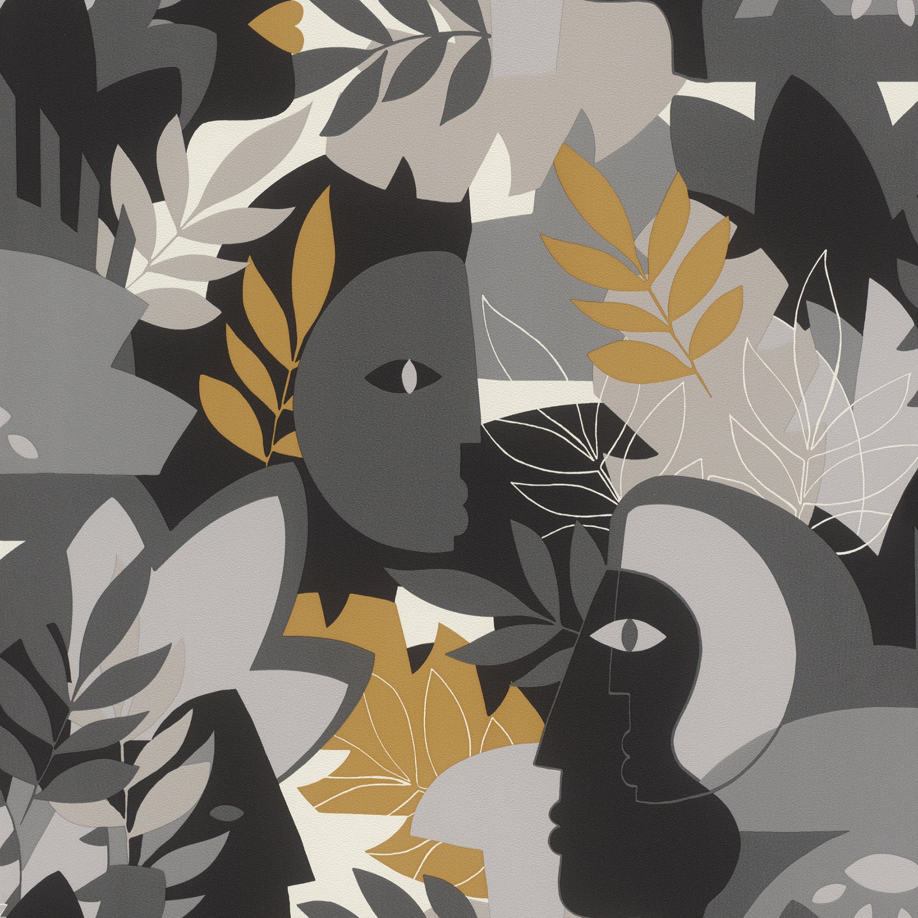 Rasch Giacometti Grey Flora & Faces Wallpaper, 20.9-in by 33-ft