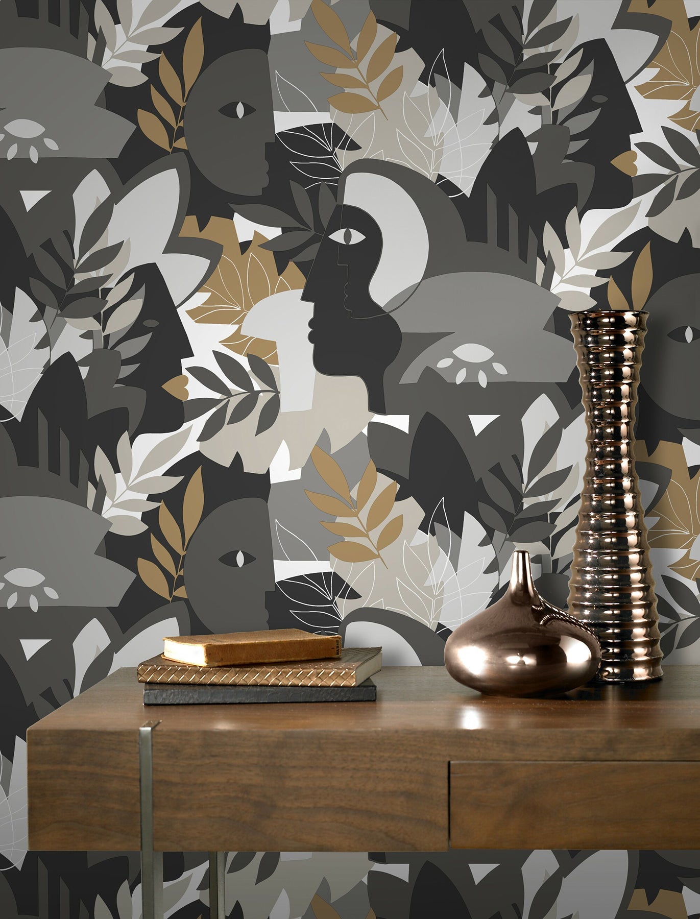 Rasch Giacometti Grey Flora & Faces Wallpaper, 20.9-in by 33-ft