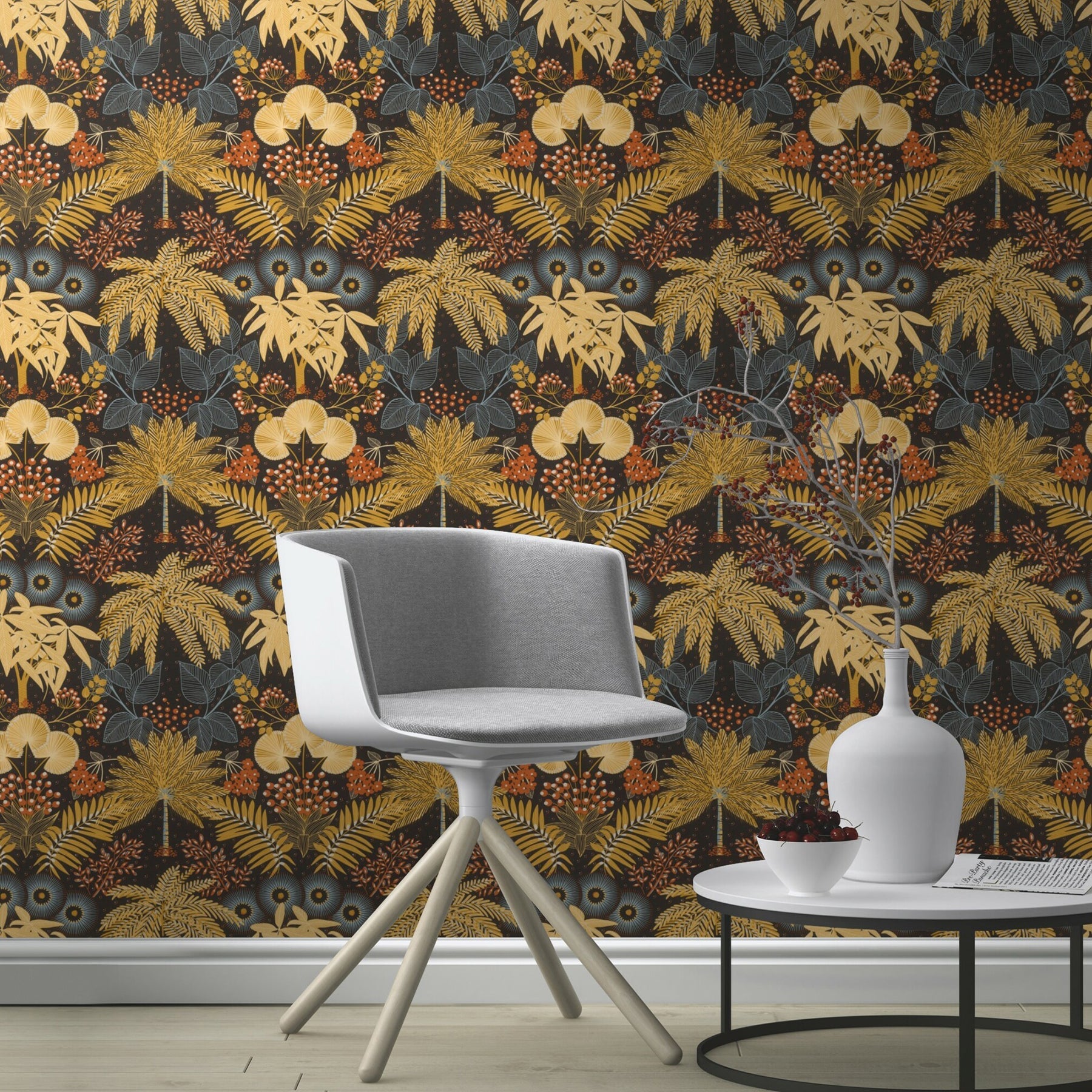 Rasch Leonor Mustard Bohemian Jungle Wallpaper, 20.9-in by 33-ft