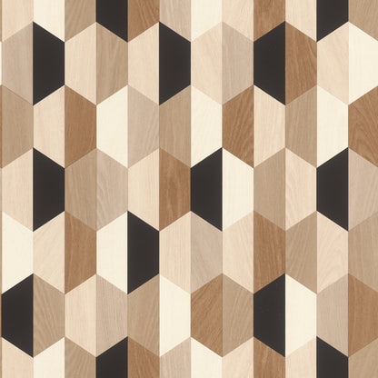 Rasch Anthony Black Wooden Hexagon Wallpaper, 20.9-in by 33-ft