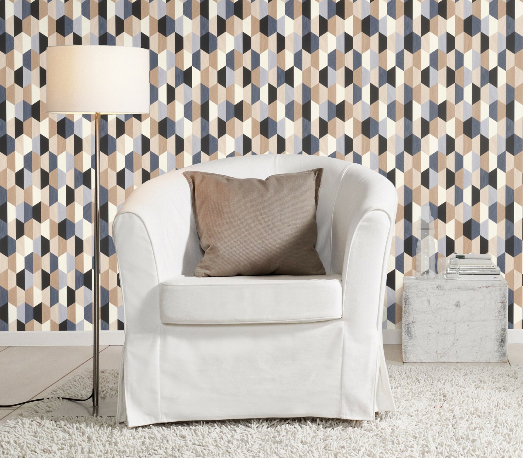 Rasch Anthony Blue Wooden Hexagon Wallpaper, 20.9-in by 33-ft