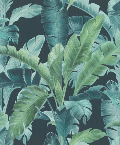 Rasch Orissa Dark Blue Palm Frond Wallpaper, 20.5-in by 33-ft