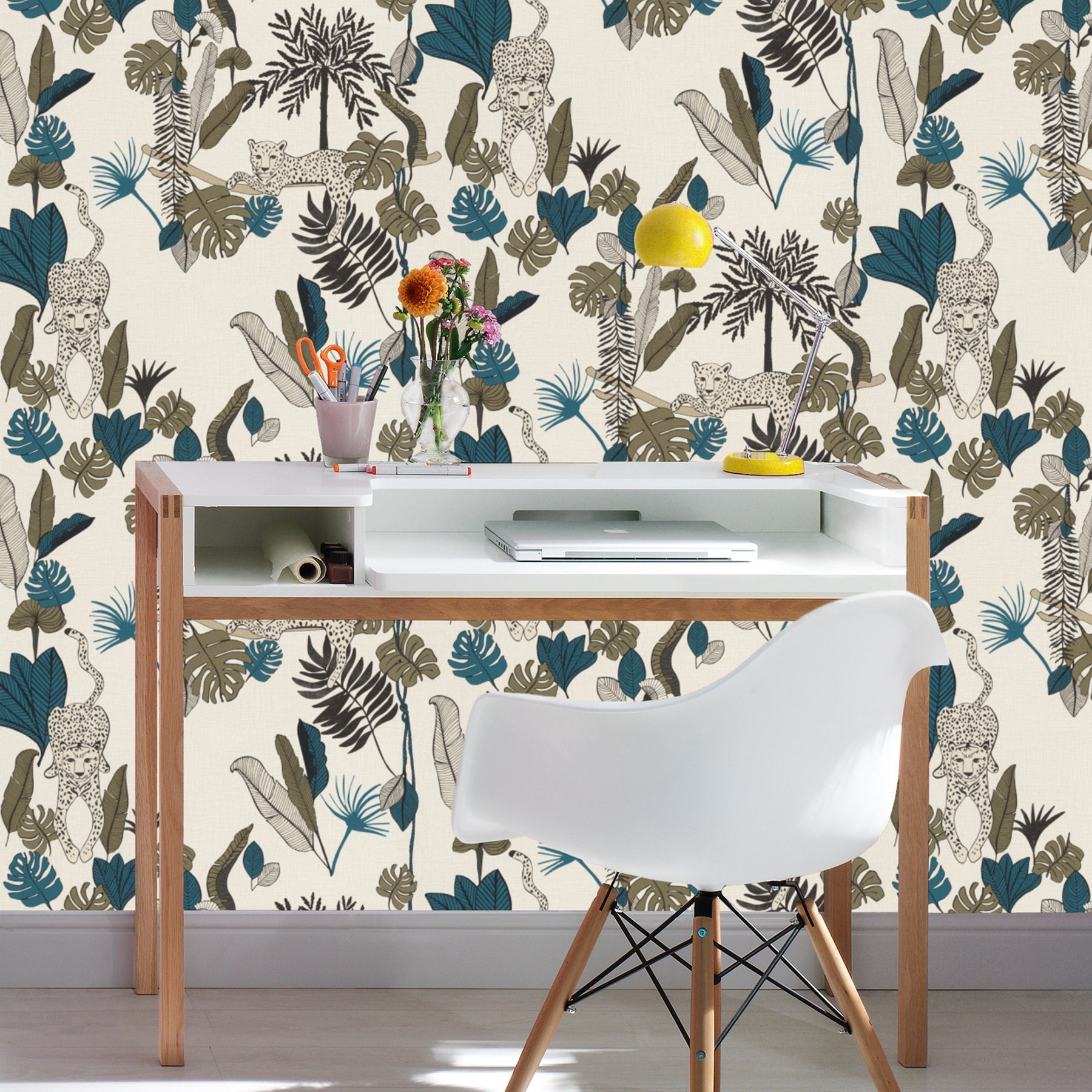 Rasch Tadoba Blue Jaguar Grove Wallpaper, 20.5-in by 33-ft