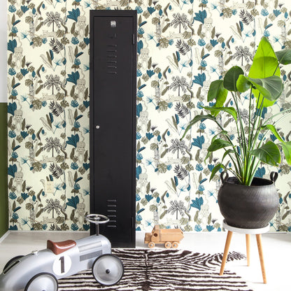 Rasch Tadoba Blue Jaguar Grove Wallpaper, 20.5-in by 33-ft