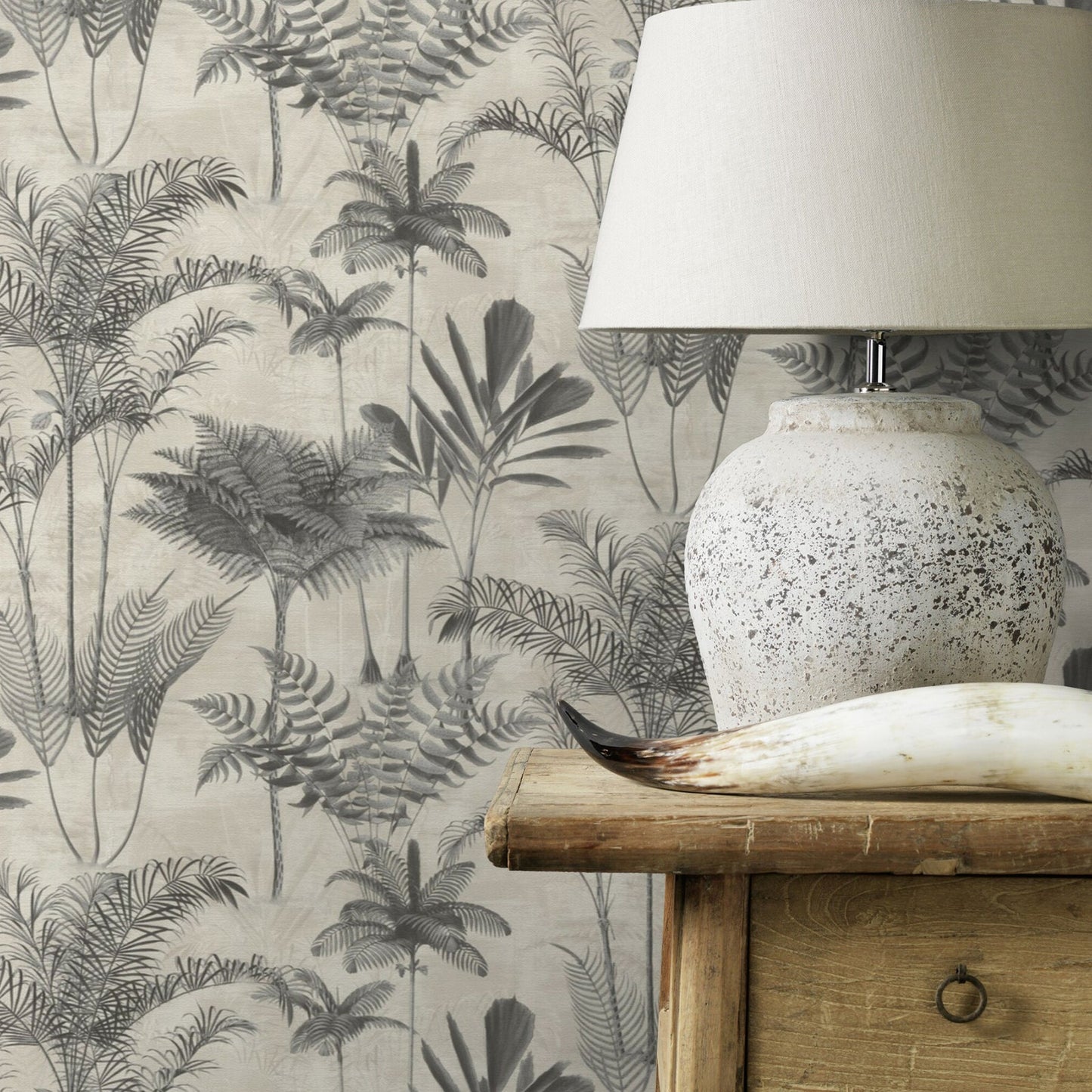 Rasch Kinabalu Charcoal Rainforest Wallpaper, 20.9-in by 33-ft