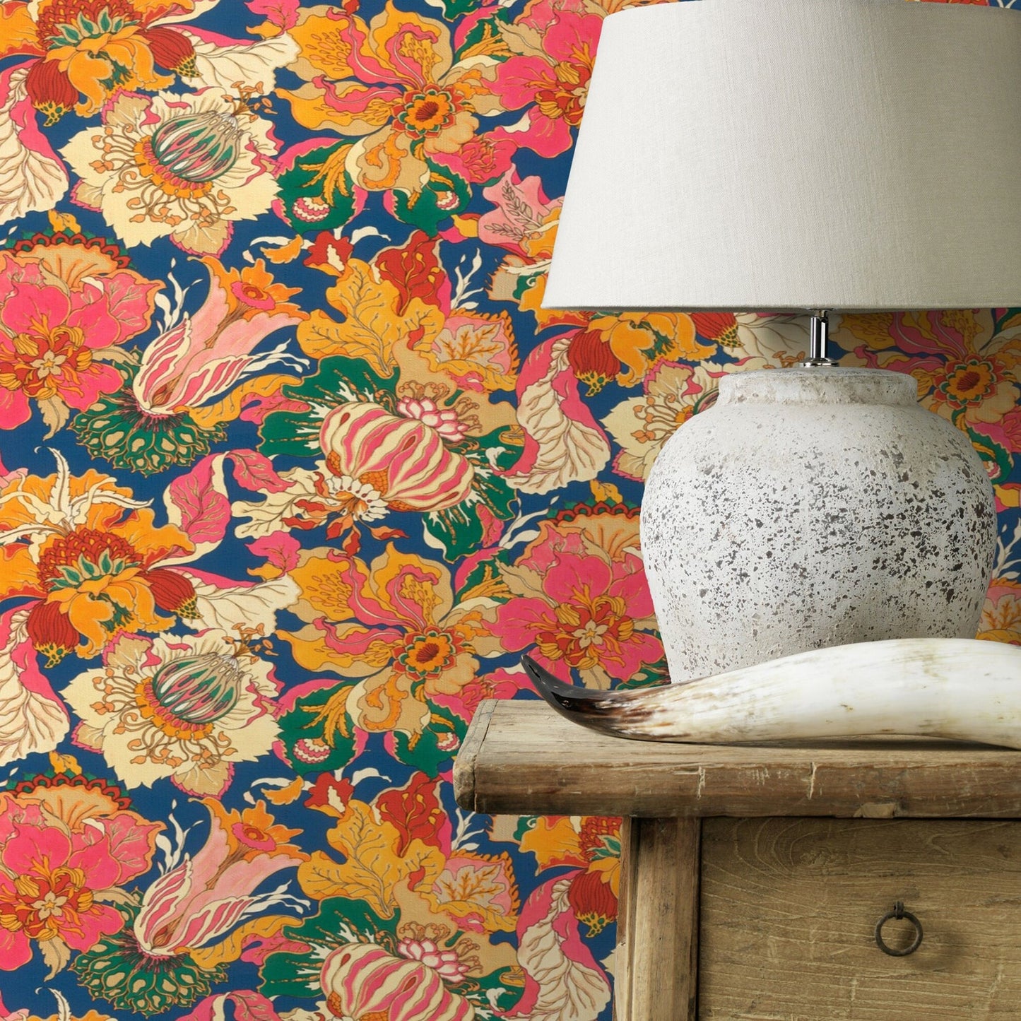 Rasch Odisha Orange Jacobean Floral Wallpaper, 20.9-in by 33-ft