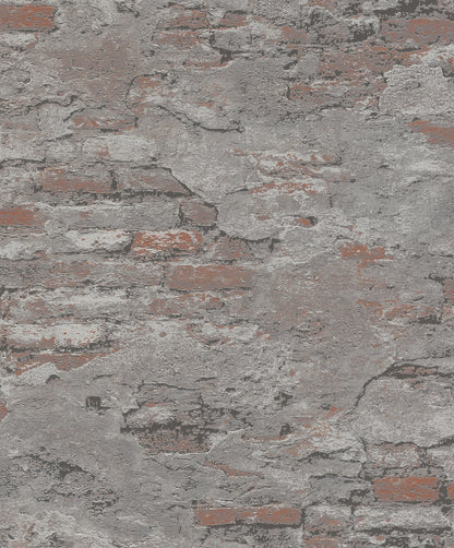 Rasch Templier Grey Distressed Brick Wallpaper, 20.5-in by 33-ft