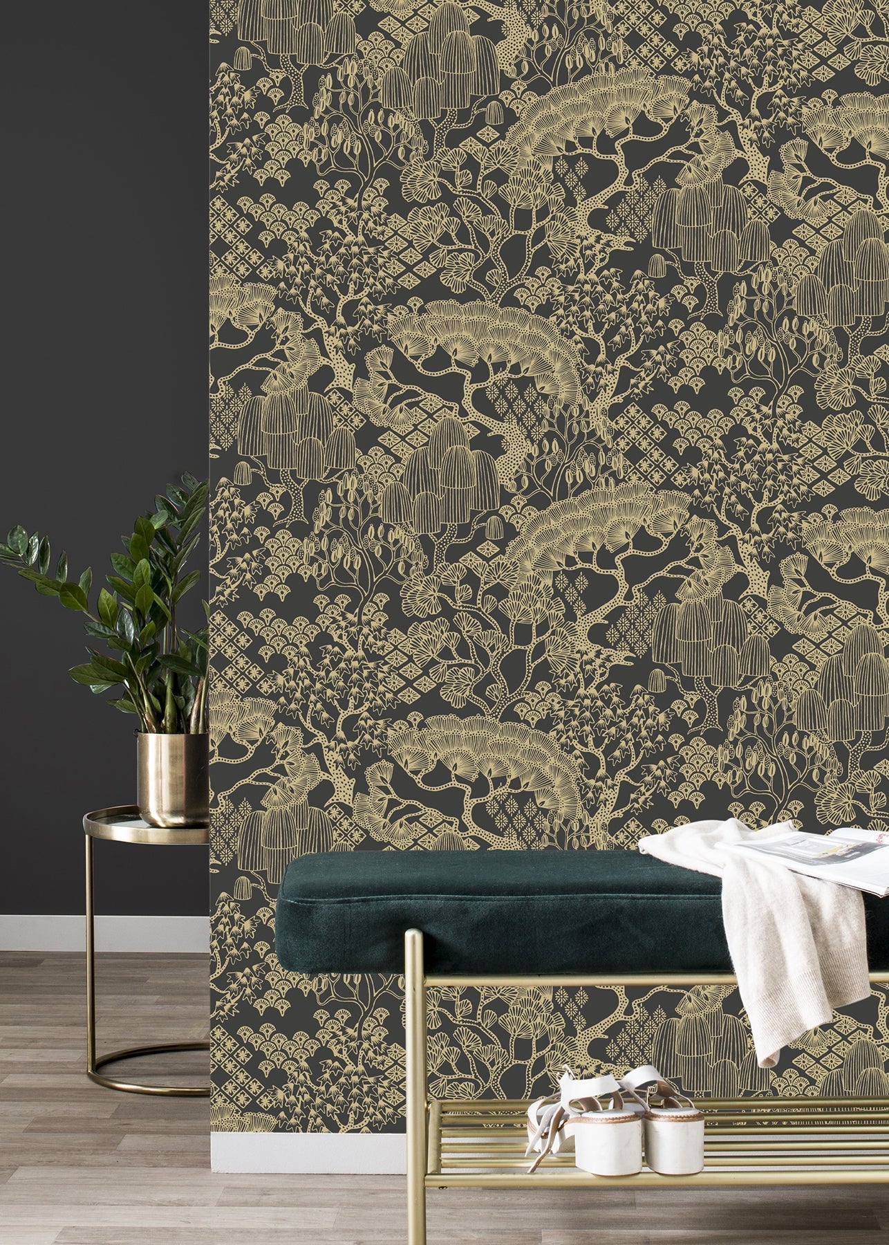 Rasch Chiaki Black Bonsai Dreams Wallpaper, 20.9-in by 33-ft