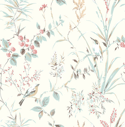 Brewster Mariko Blue Botanical Wallpaper, 20.5-in by 33-ft