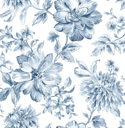 Brewster Gabriela Blue Floral Wallpaper, 20.5-in by 33-ft