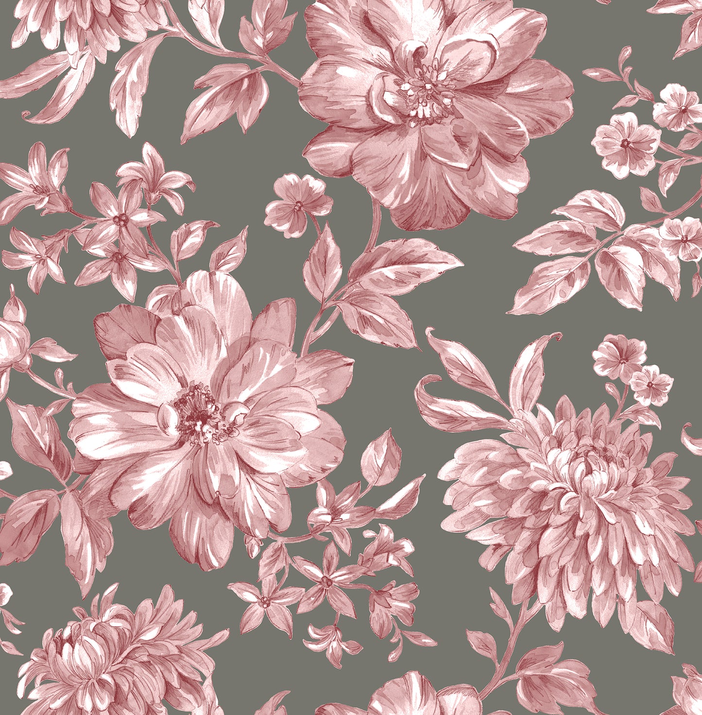 Brewster Gabriela Raspberry Floral Wallpaper, 20.5-in by 33-ft