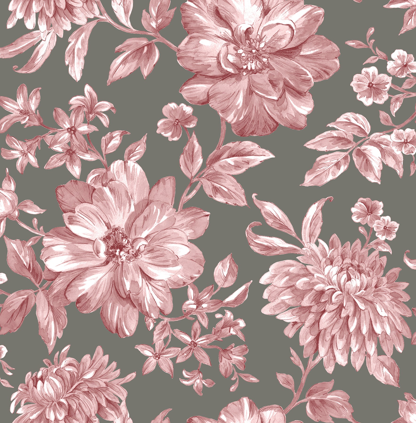 Brewster Gabriela Raspberry Floral Wallpaper, 20.5-in by 33-ft