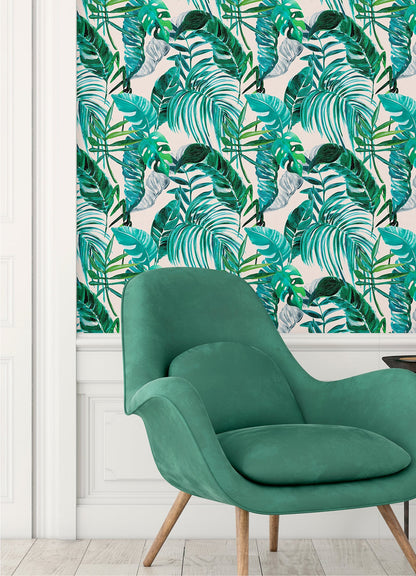 ohpopsi Grover Green Palmera Wallpaper, 19.7-in by 33-ft