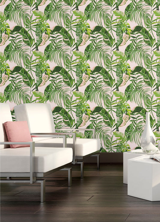 ohpopsi Grover Light Pink Palmera Wallpaper, 19.7-in by 33-ft