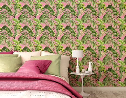 ohpopsi Grover Pink Palmera Wallpaper, 19.7-in by 33-ft