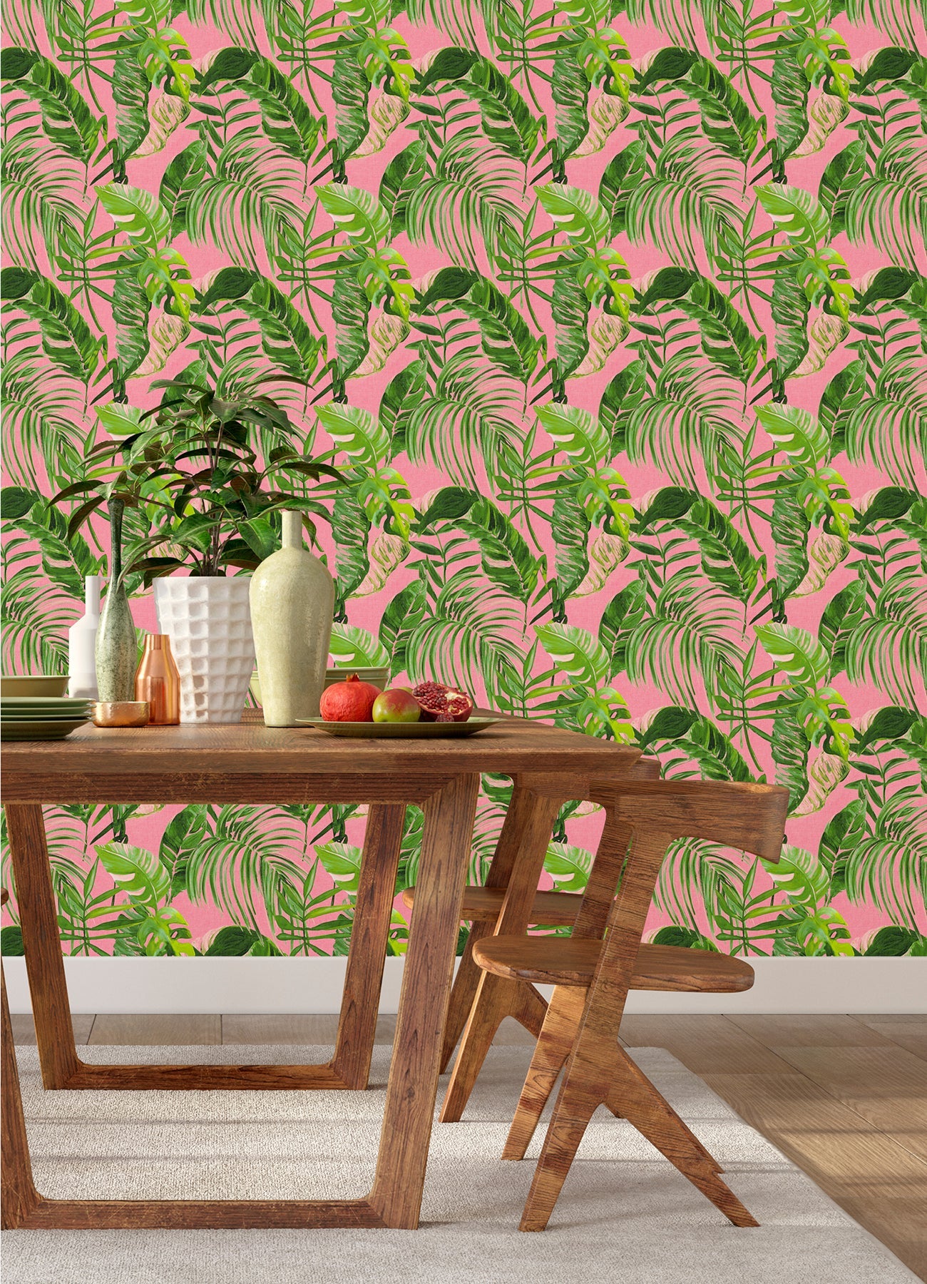 ohpopsi Grover Pink Palmera Wallpaper, 19.7-in by 33-ft