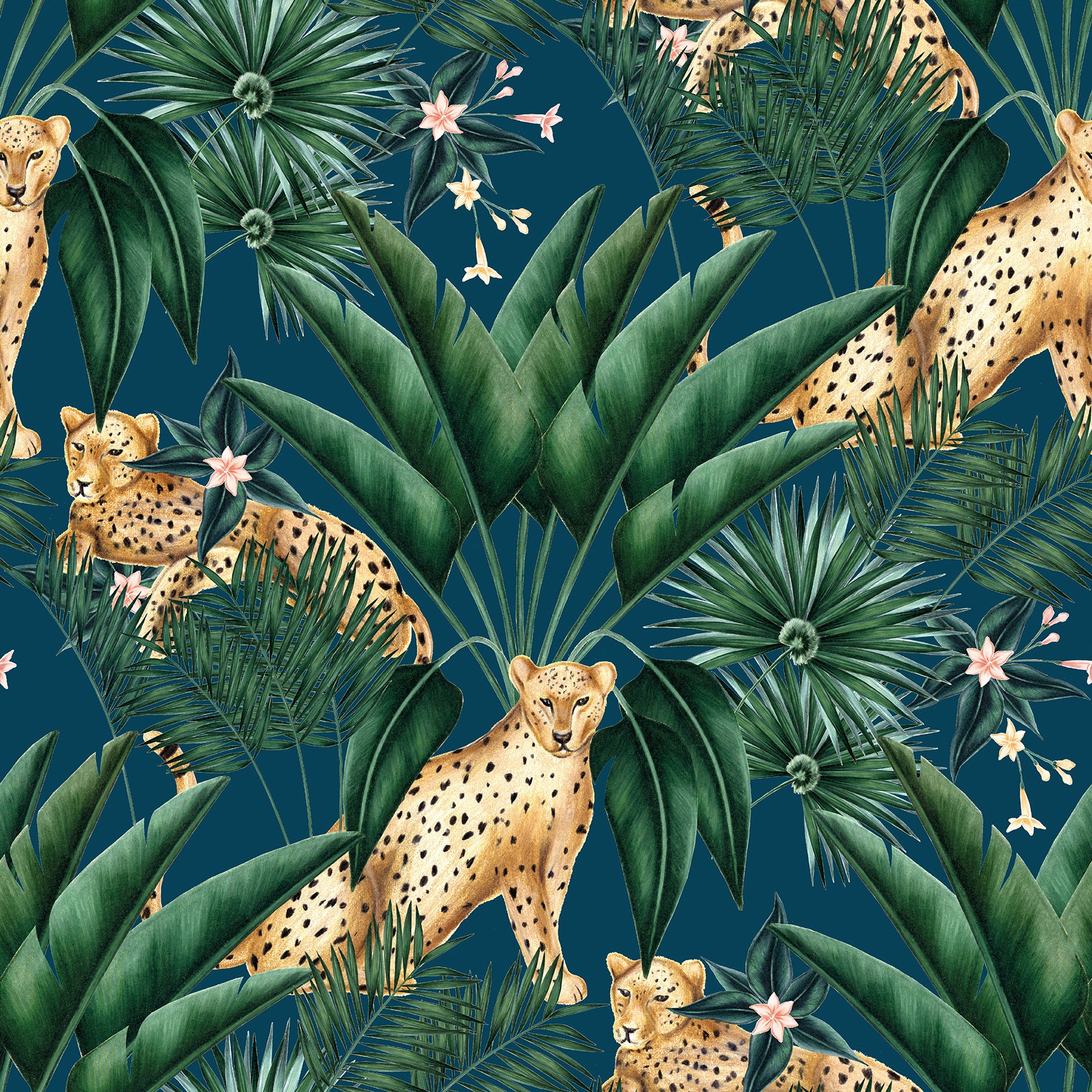 ohpopsi Augustus Blue Jungle Cheetah Wallpaper, 19.7-in by 33-ft