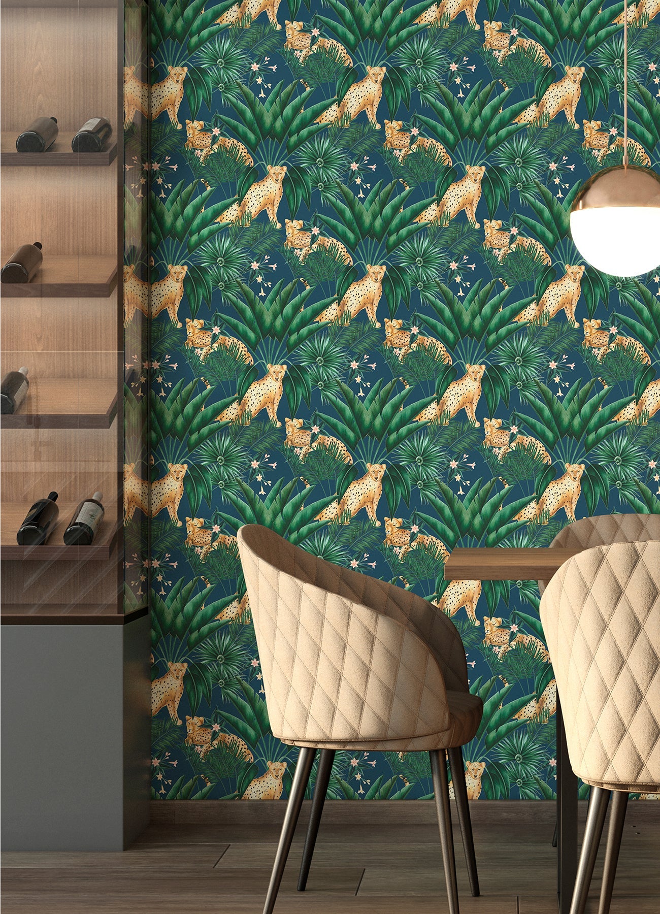 ohpopsi Augustus Blue Jungle Cheetah Wallpaper, 19.7-in by 33-ft