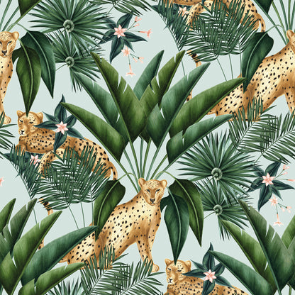 ohpopsi Augustus Aqua Jungle Cheetah Wallpaper, 19.7-in by 33-ft