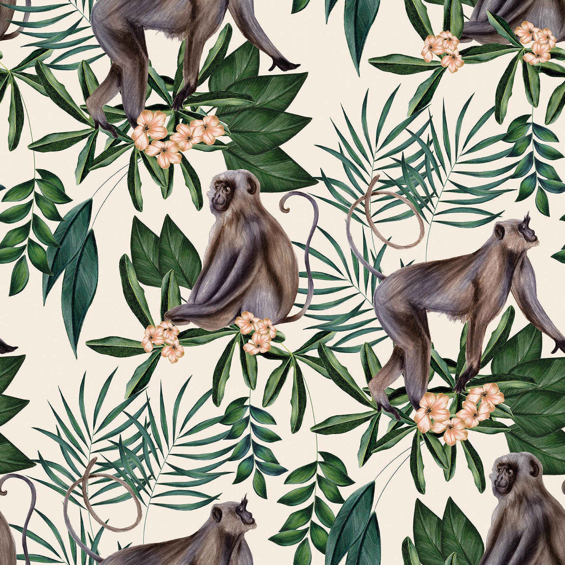 ohpopsi Morris Cream Tropical Jungle Wallpaper, 19.7-in by 33-ft