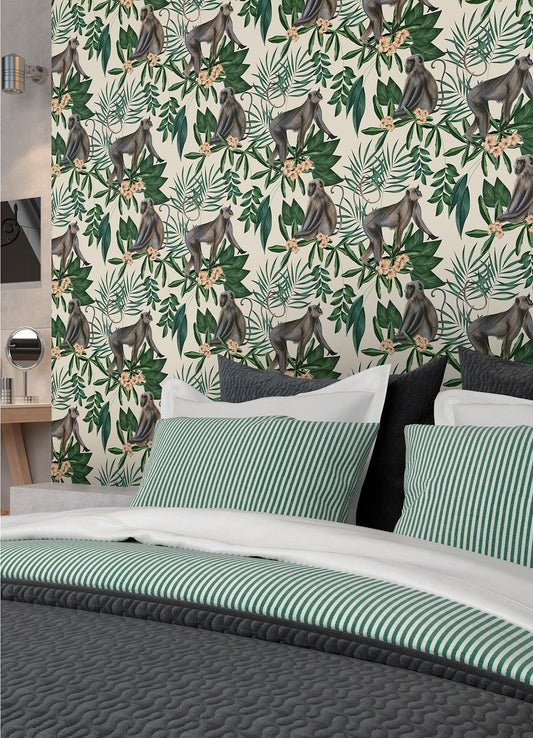 ohpopsi Morris Cream Tropical Jungle Wallpaper, 19.7-in by 33-ft