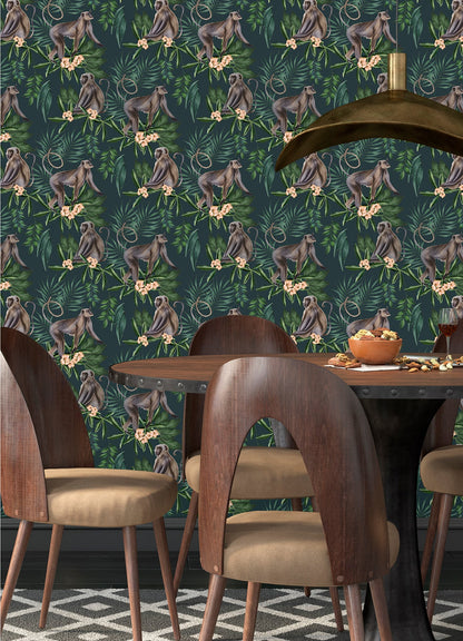 ohpopsi Morris Dark Blue Tropical Jungle Wallpaper, 19.7-in by 33-ft