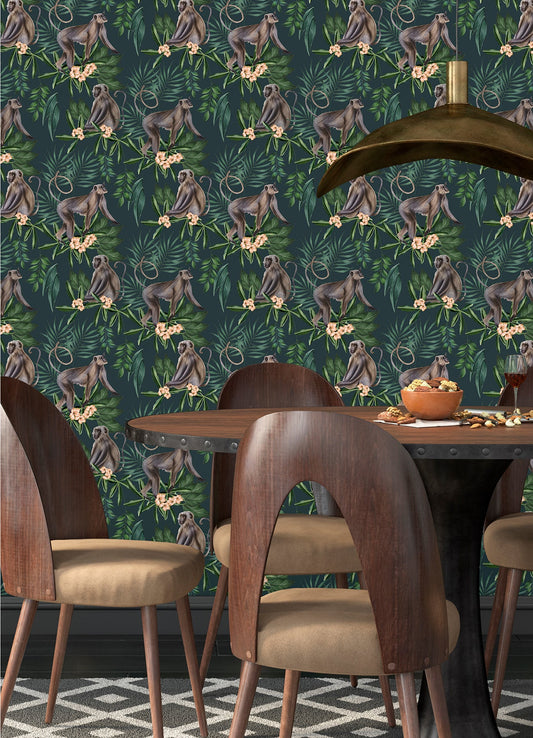 ohpopsi Morris Dark Blue Tropical Jungle Wallpaper, 19.7-in by 33-ft