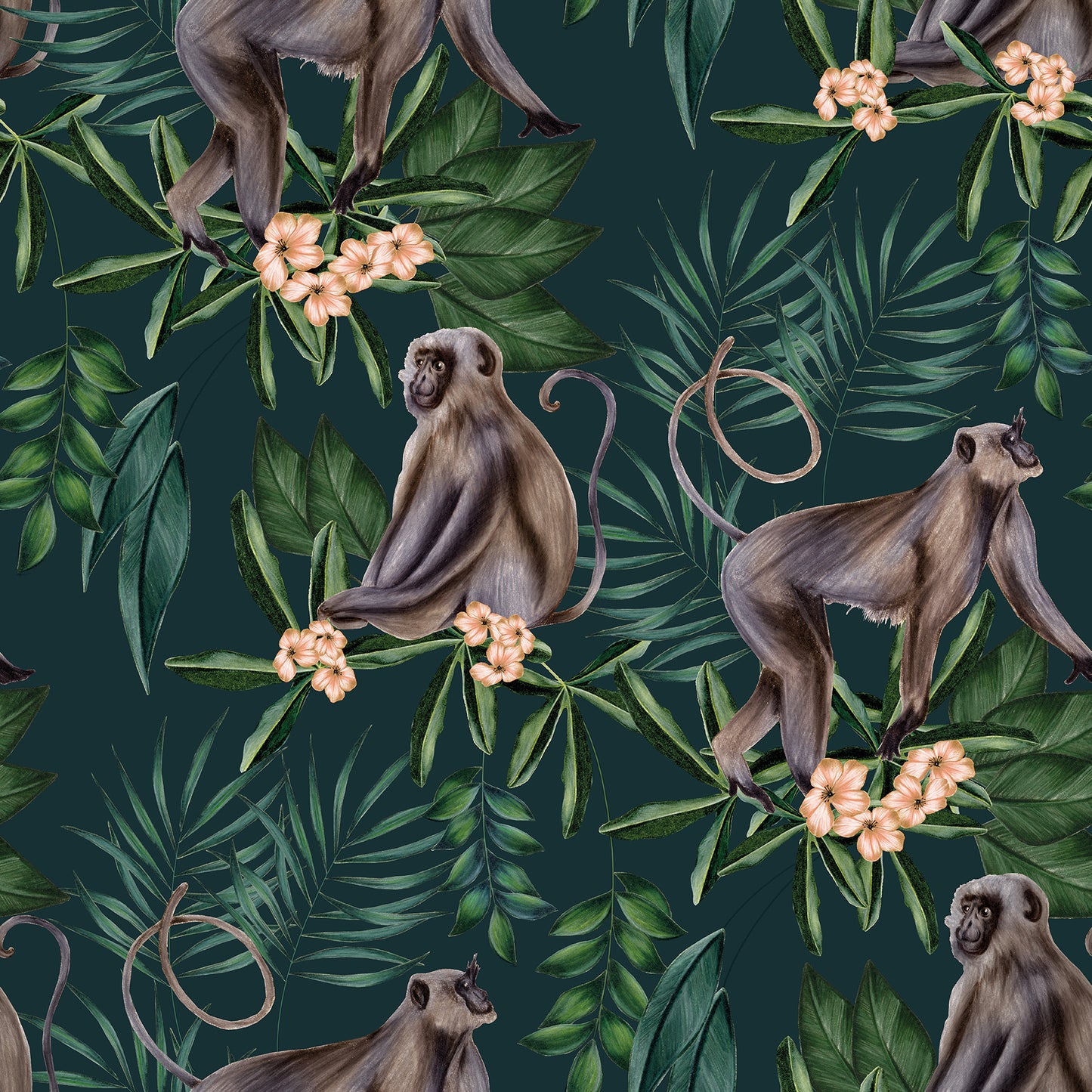 ohpopsi Morris Dark Blue Tropical Jungle Wallpaper, 19.7-in by 33-ft