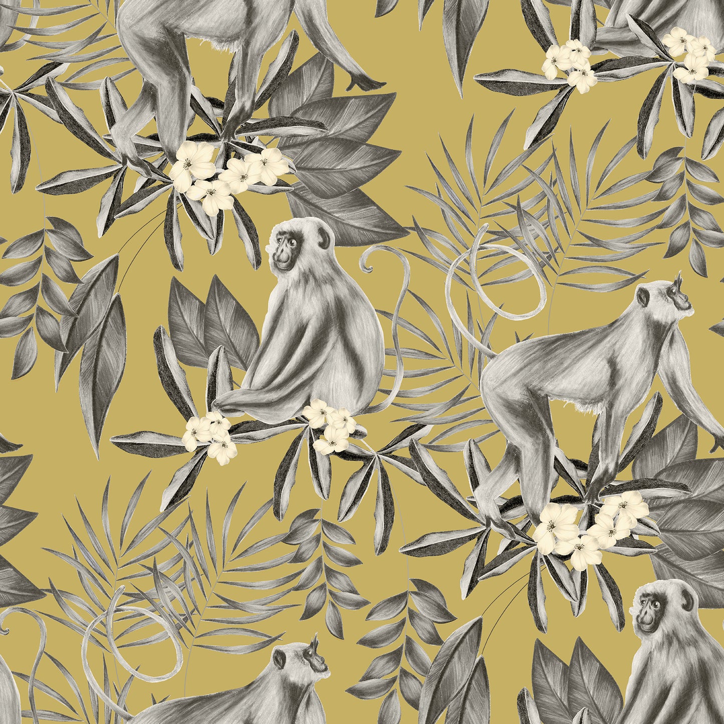 ohpopsi Morris Mustard Tropical Jungle Wallpaper, 19.7-in by 33-ft