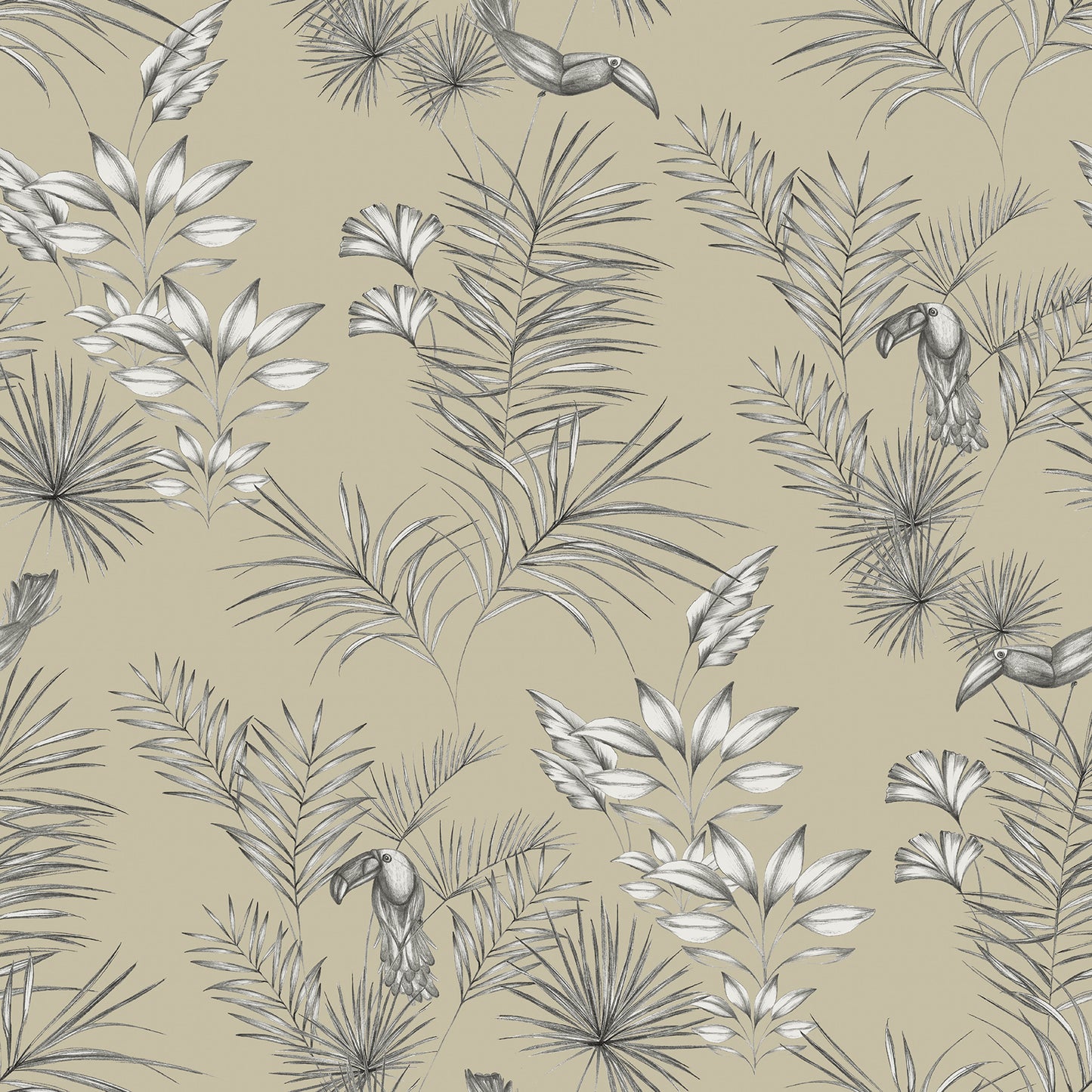 ohpopsi Shelly Grey Toucan Toile Wallpaper, 19.7-in by 33-ft