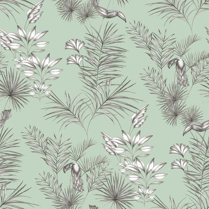 ohpopsi Shelly Mint Toucan Toile Wallpaper, 19.7-in by 33-ft